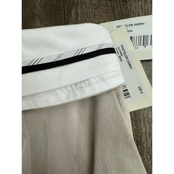NWT BA&SH Women’s Harry Contrasting-Waistband Trousers in Beige  Size 3 - Picture 6 of 6